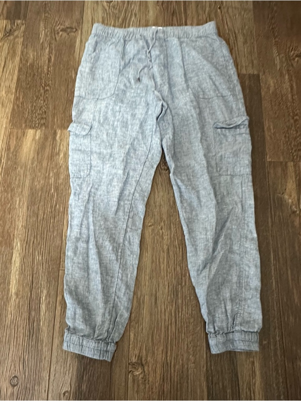 Nicole Miller 100% linen jogger pants women’s L elastic waist utility cargo